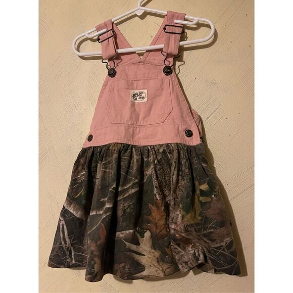 Bass Pro Shops Outdoor Kids Pink & Green Real Tree Camouflage Jumper Dress Sz 3T - Picture 1 of 6